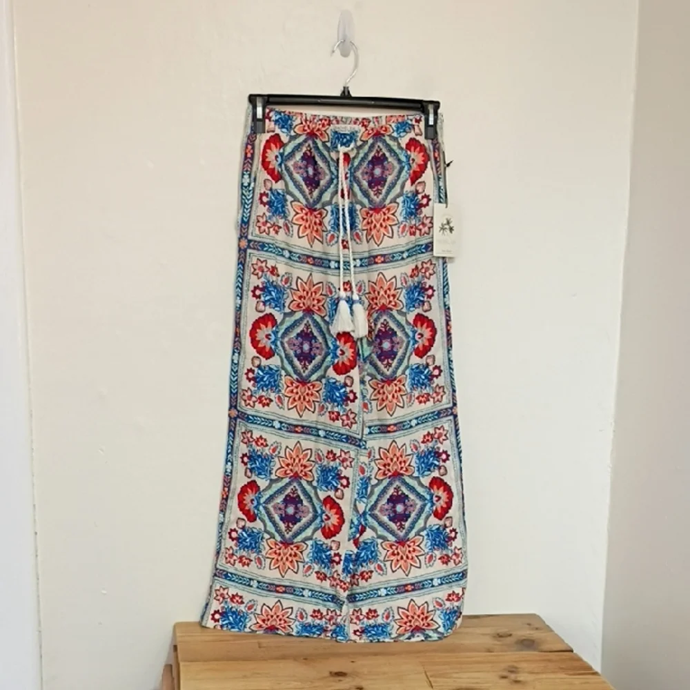 Rachel Zoe Seaside Ready Linen Blend Elastic Waist Wide Leg Pants Size M NWT